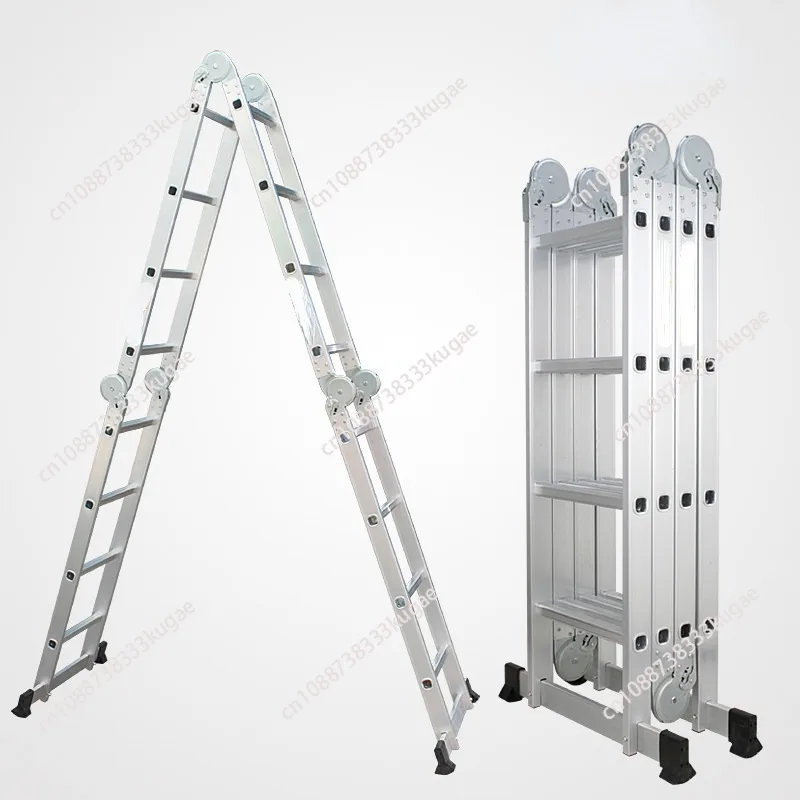 Aluminum alloy large joint thickened four-fold M-type bridge ladder multi-functional folding engineering ladder