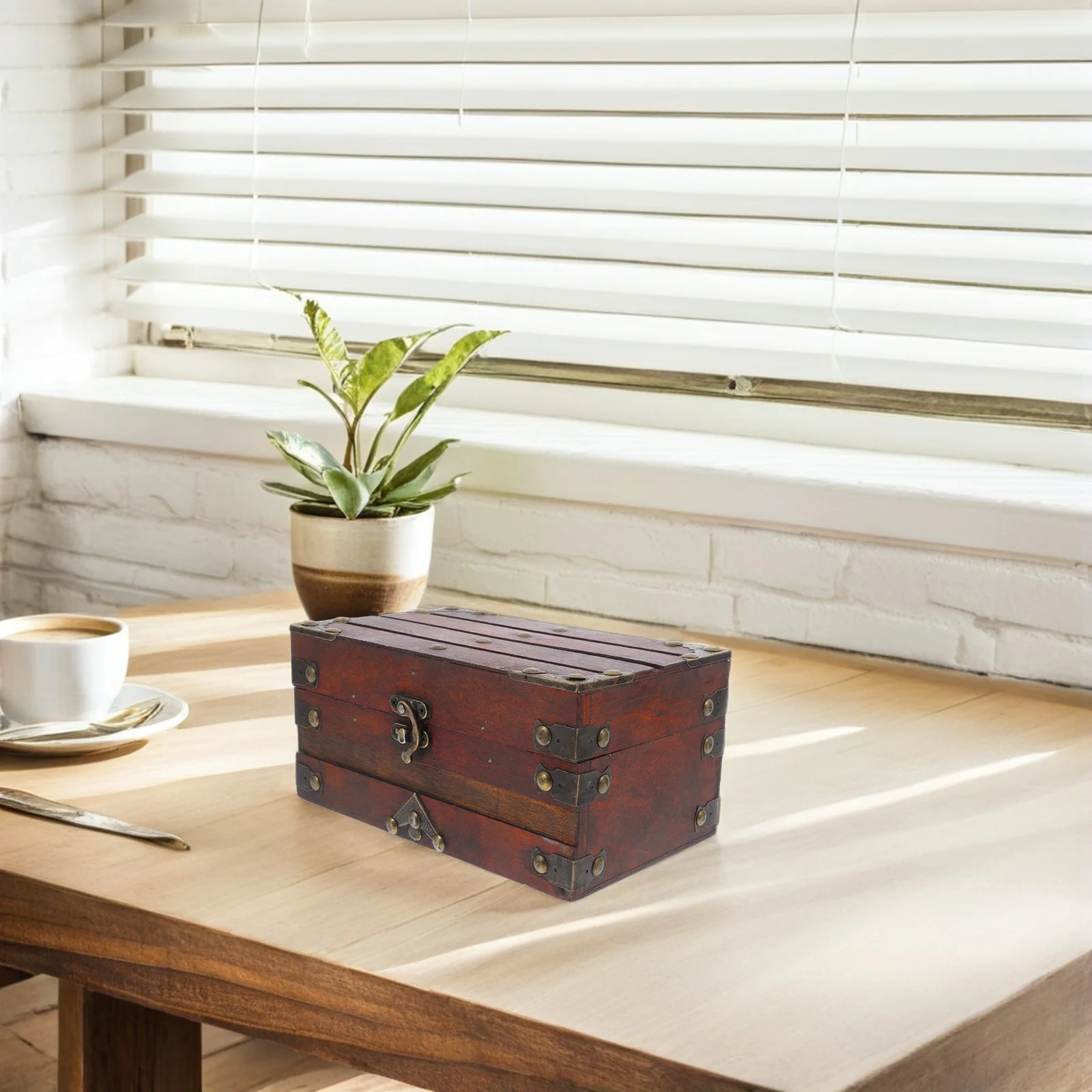 

Retro Wooden Treasure Chest Small Vintage Jewelry Box Storage Organizer Keepsake Trinket Case Lockable For Necklace