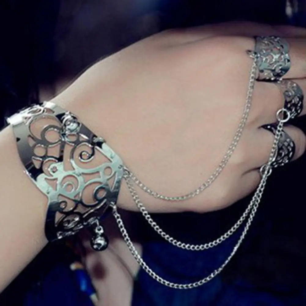 Multilayer Tassel Slave Bracelet Gold Silver Color Bell Hand Harness Bracelet Hollow Adjustable Alloy Bangle Finger Chain Gifts