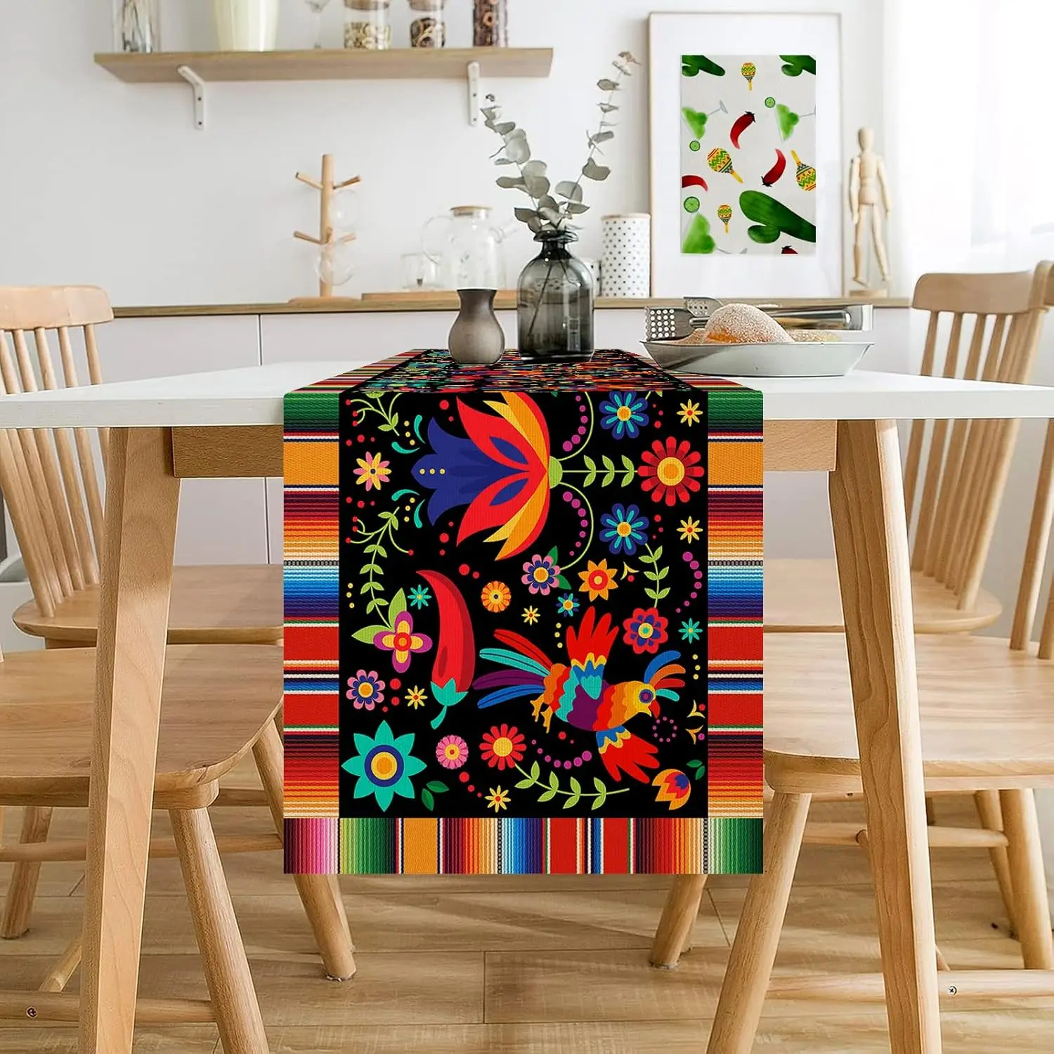 

Mexican Day of The Dead Linen Table Runner Fiesta Decor Reusable Farmhouse Kitchen Dining Table Runner Holiday Party Decor
