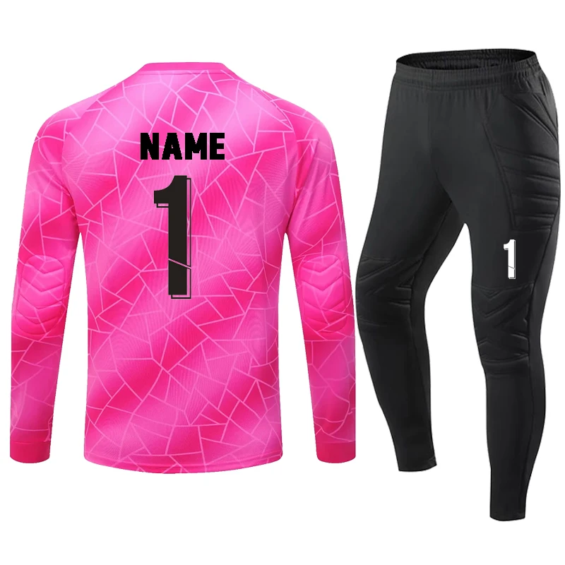 Men Kid 2023 Soccer Goalkeeper Uniform Protective Sponge Long Sleeve Football Training Goalkeeper Top Soccer Jersey Pants Custom