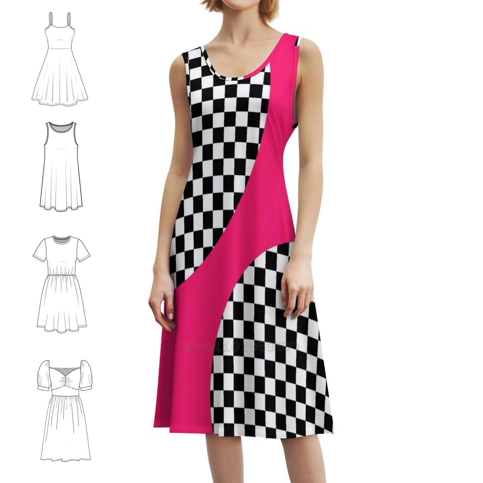 

Mod In Pink Floral Smock Dress For Women Весна Лето Повседневное платье для вечеринки Sixties 60S 1960S Pink Mod 2Tone Checks Woman