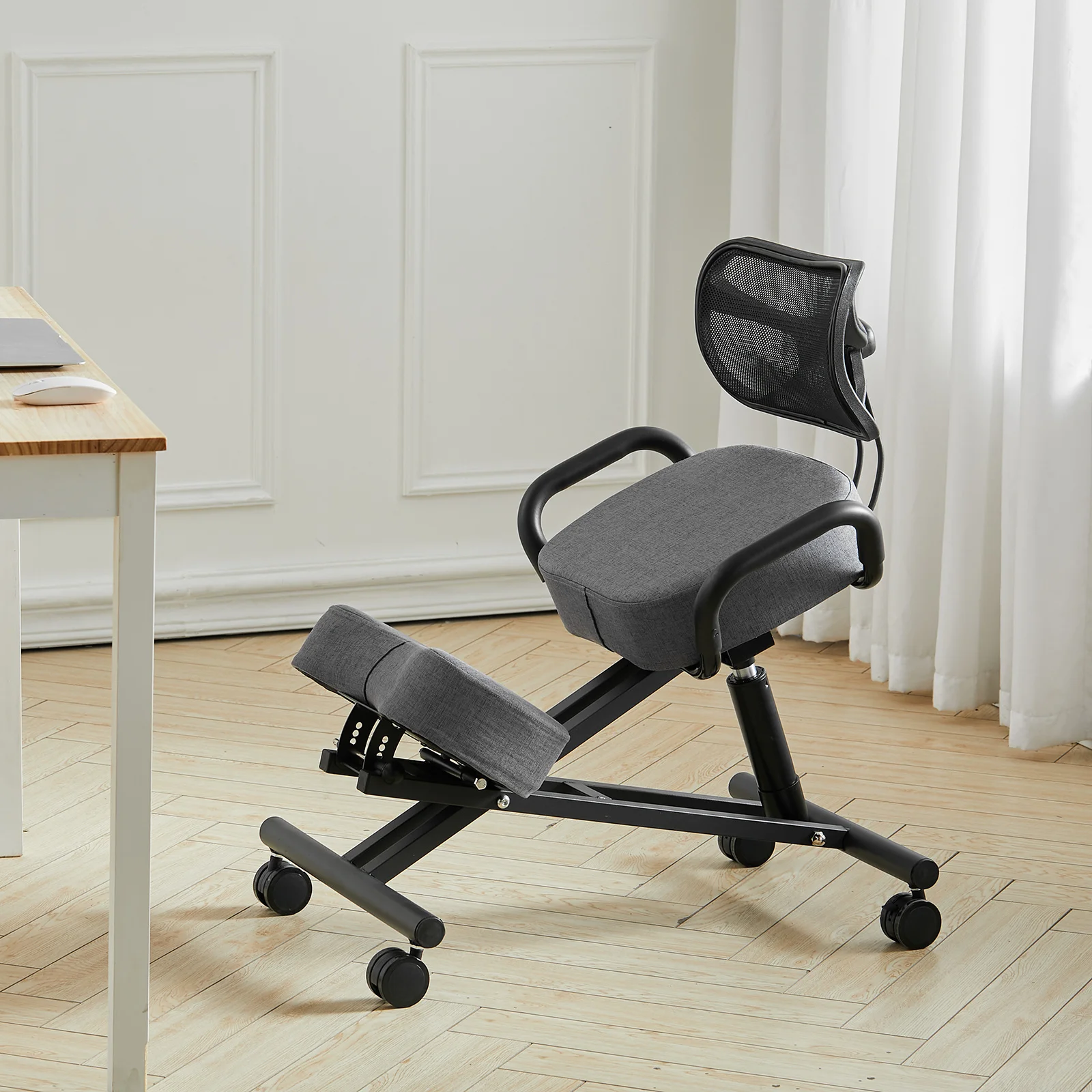 Grey Kneeling Chair with Casters and Adjustable Height