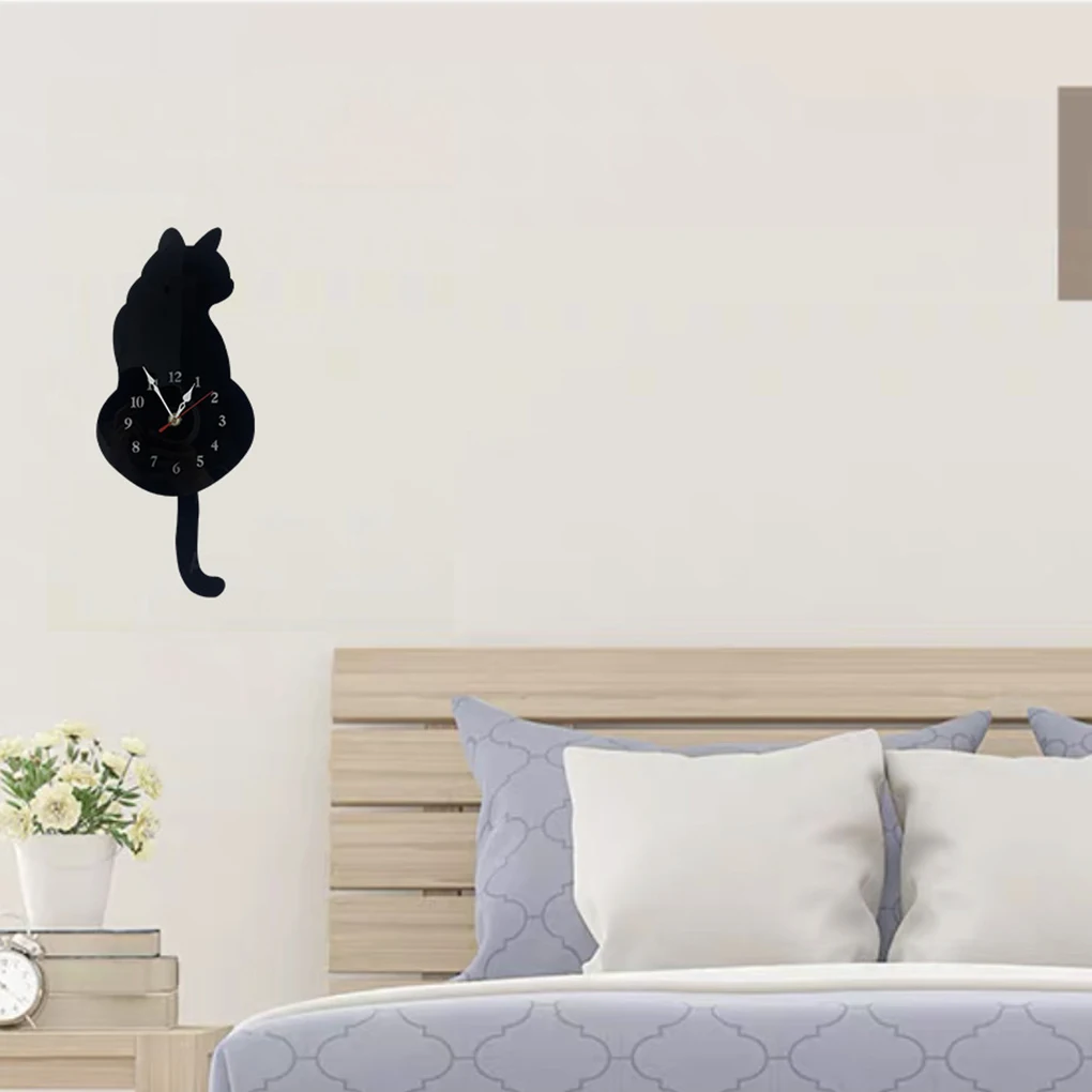 ABS Cat Pendulum Wall Clock Accurate Timekeeping And Unique Style Silent Operation Multiple black