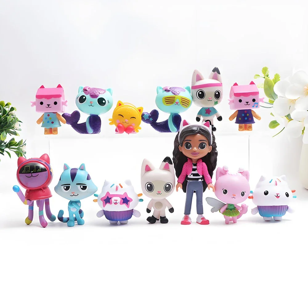 13Pcs/Set Gabby Dollhouse Anime Figures Smiling Car Cat Hug Gaby Girl Dolls Mercat Cartoon Kids Xmas Birthday Gifts Toys