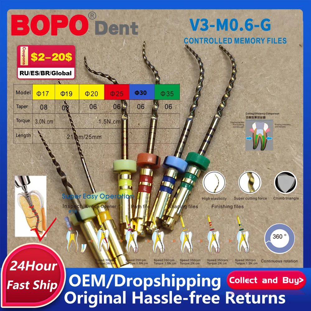 

6 шт./упак., стоматологические файлы корневых каналов, термоактивированные роторные нитиноловые файлы для зубной целлюлозы, термоактивированные никель-титан, одонтология