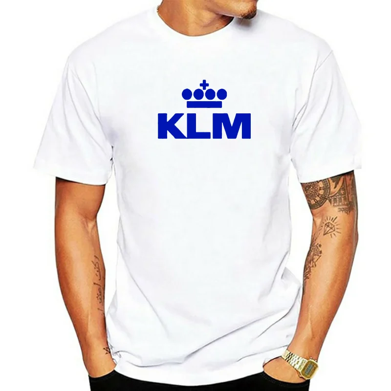 KLM Blue Retro Logo Shirt Dutch Royal Airline Aviation Sport Gray T-shirt