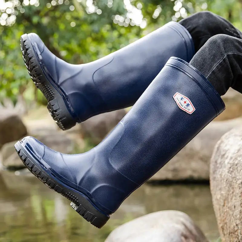 Adult Men's Super-High Waterproof Boots Durable Thickened Tall Rain Shoes High-Top Fishing Wild Angling Long Boots