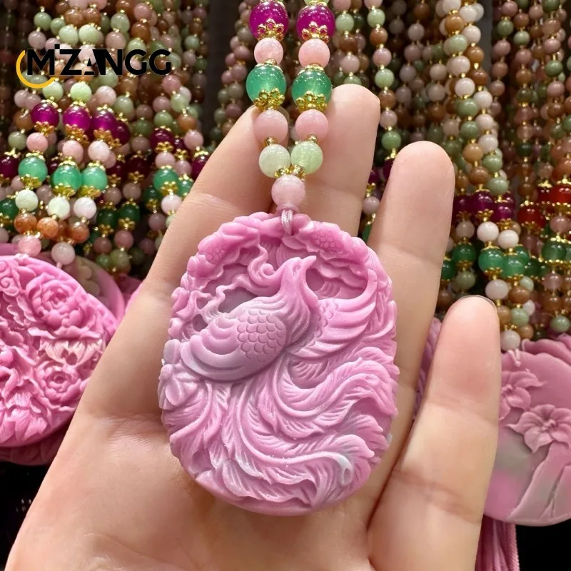Natural Salt Source Agate Nine Tail Fox Jade Pendant Exquisite Fashion Phoenix Lotus Collarbone Chain Women\'s Necklace Mascot