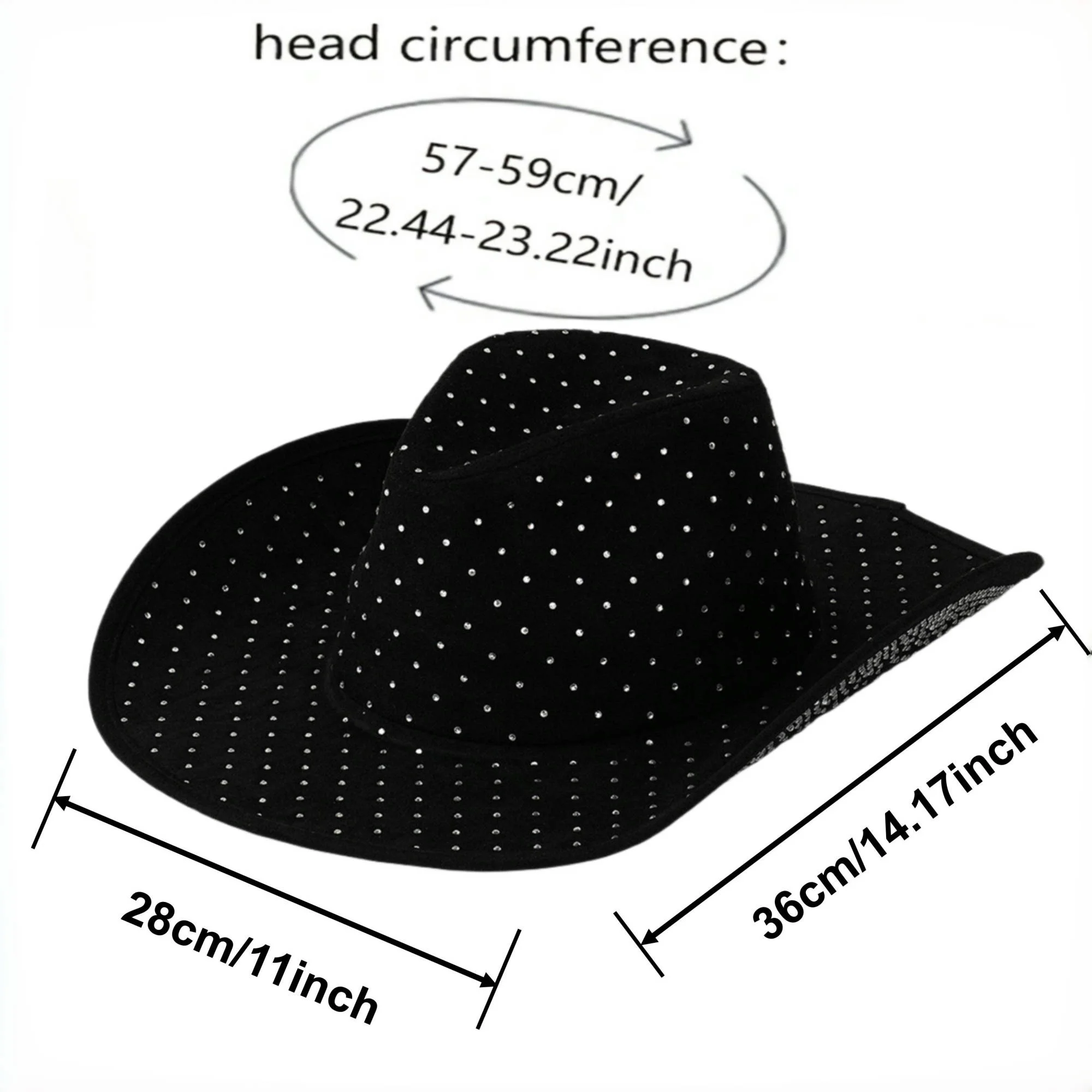 HongLuan Zwart Glitter Kostuum Hoed Volwassene & Cowboyhoeden Strass voor Vrouw, Cowboy Cosplay Vrouwelijke Accessoires & Cowgirl Cap
