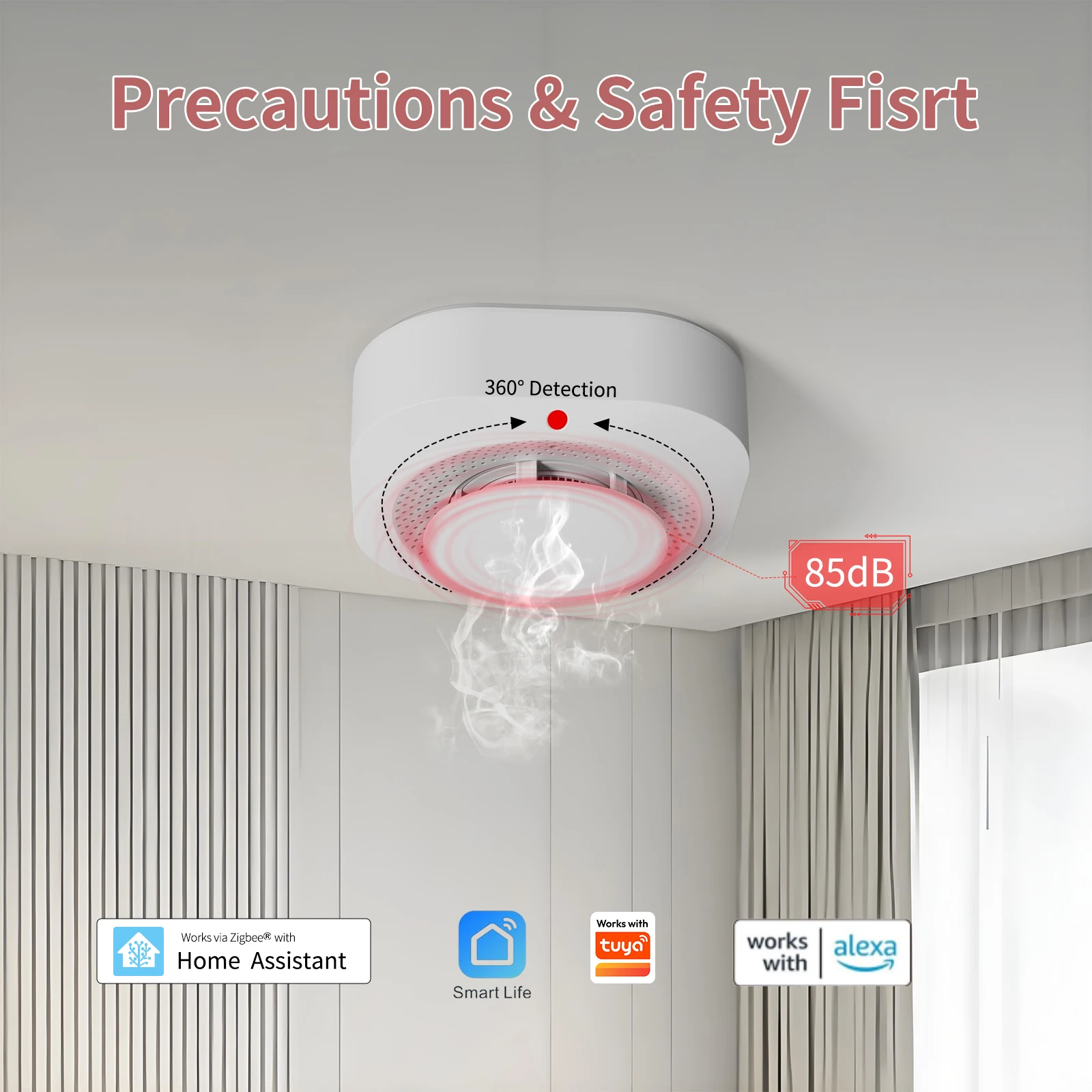 Tuya Zigbee DC 3V Smoke Detector Smart Life Smoke Detection Home Security Protection for Coal Stoves  Bathrooms