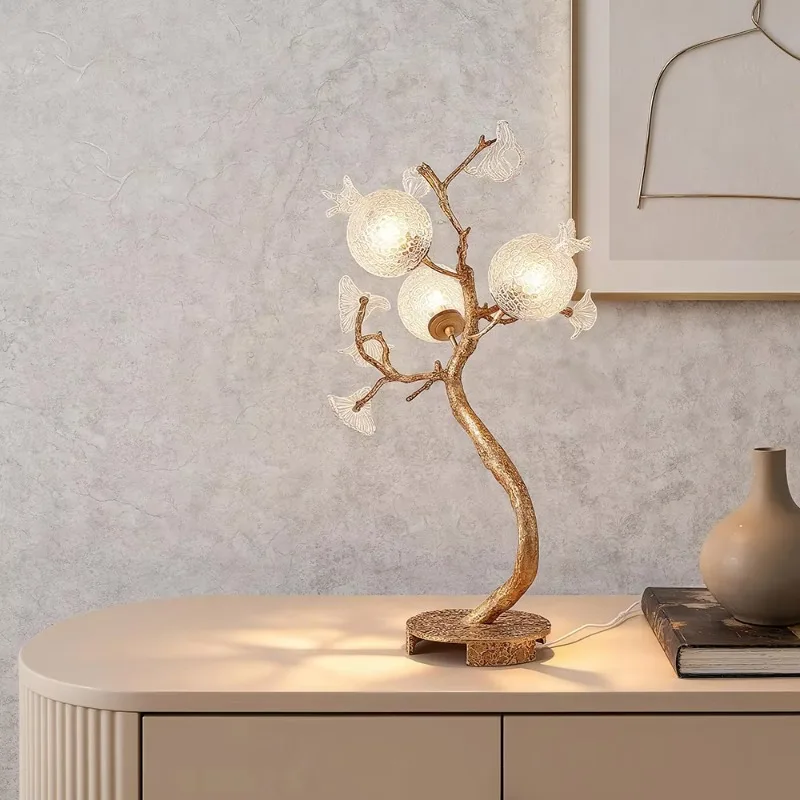 Energy saving best-selling modern decorative art aluminum glass desk lamp flower pomegranate tree design adjustable color