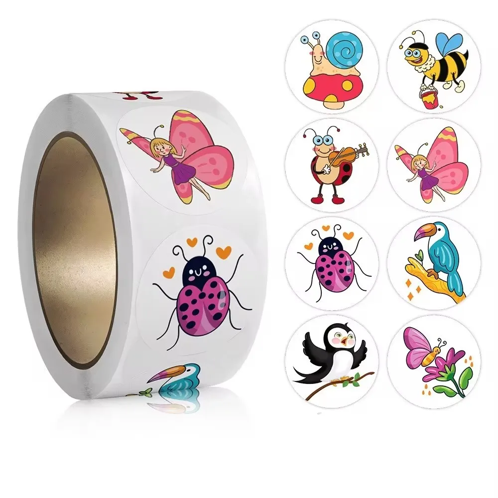 50-500pcs Cartoon Bee Butterfly Stickers Cute Animal Children Sticker Self-Adhesive Paper Rewards Sealing Label Decal Stationery