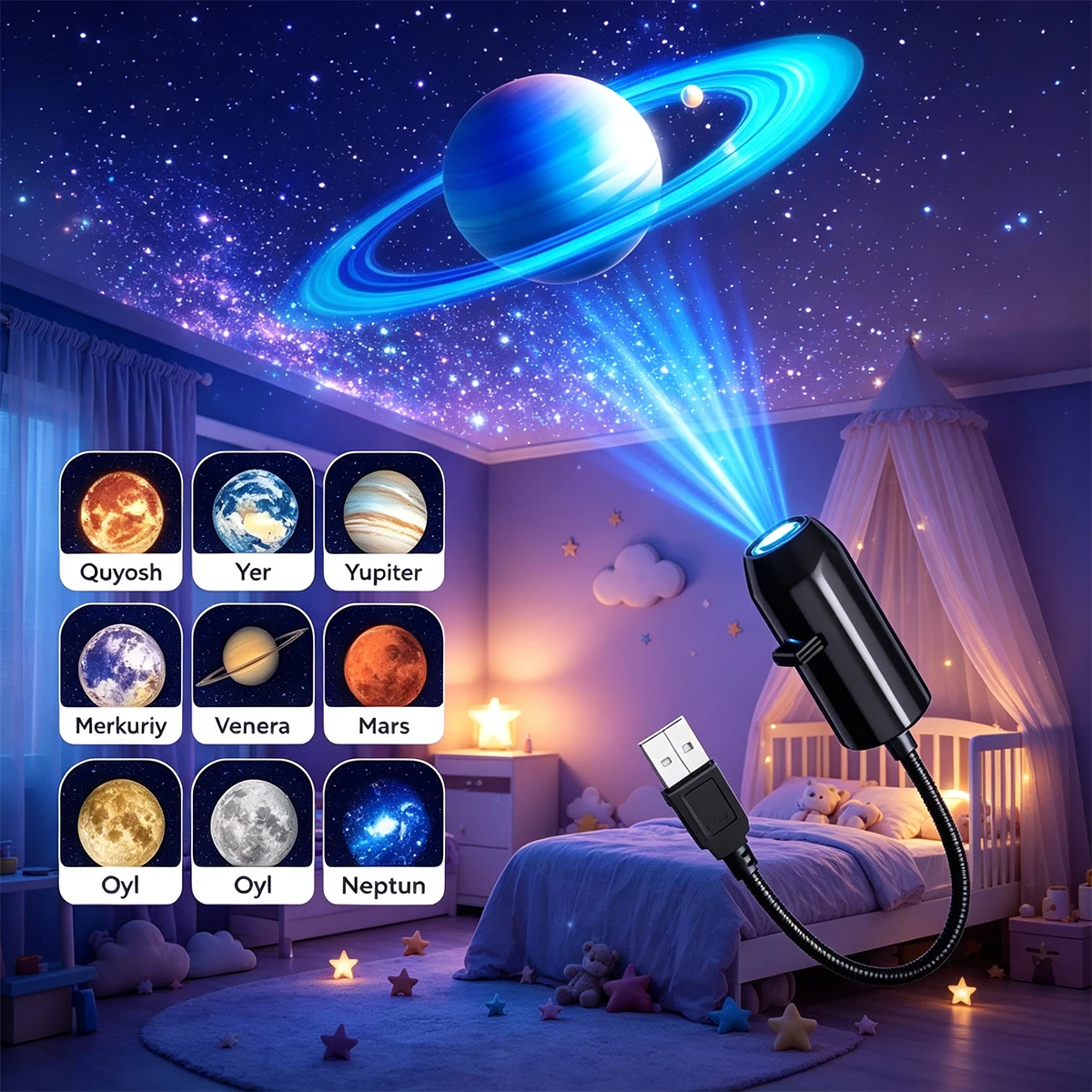 Moon USB Projector Lamp Creative Patterns For Photo Shoots Starry Sky Mood Light With 6/10 Replaceable Images Gift For Christmas