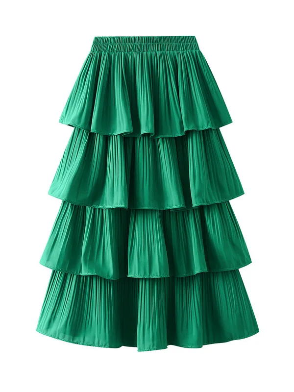 

Korean Sle High Waist f Body Cake Skirt for Women Mid-Length Pure Color Gauze Skirt Fem Faionable Baking Dr