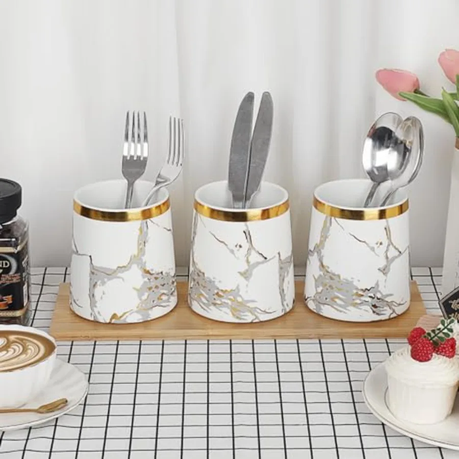 Set of 3 Canisters Set for Sugar Coffee Tea with Airtight Lid Ceramic Storage Containers Sets White Storage Pots with Tray Stor - view 3