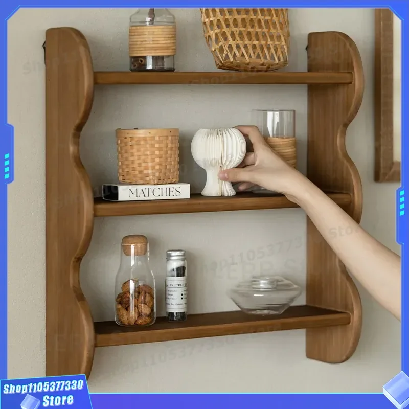 Solid Wood Wall Mounted Shelf Kitchen Storage Rack Figure Display Stand Home Decor Ornament Holder Floating Shelves for