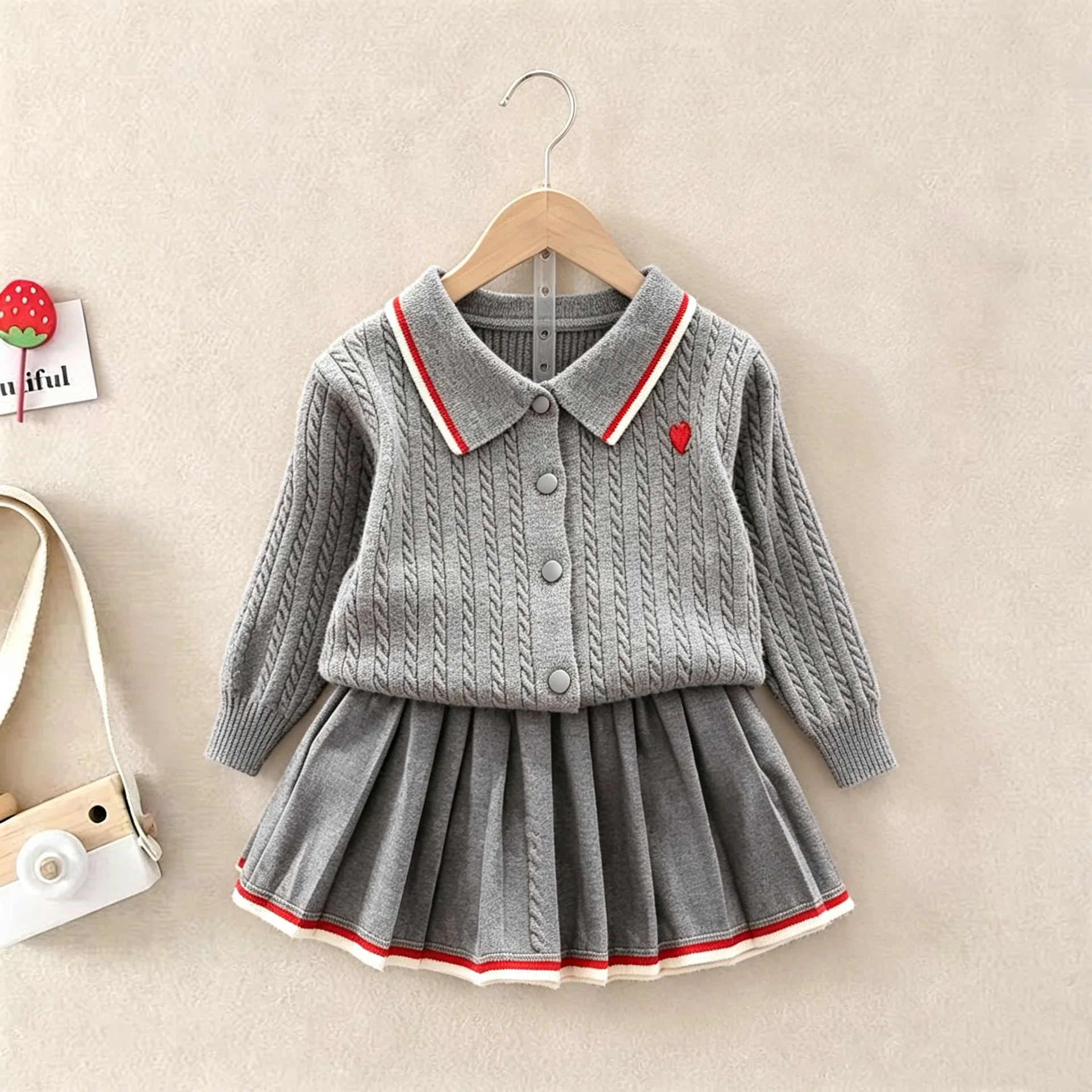 Baby Girls Winter Knitting Skirt Clothes Set 2pcs Top+Skirt Birthday Designed Uniform Fall Party Clothing for 1-8 Years Old