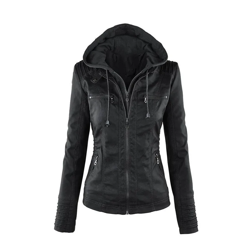 Faux Leather Jacket for Women, Female Winter Coat, Motorcycle Jacket, Faux Suede, PU Zipper Hoodies, Outerwear