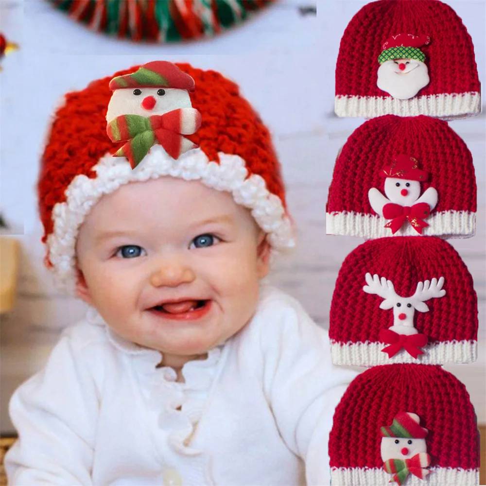 Knitted Christmas Hat Cute Cartoon Kids Soft Beanie Santa Hat New Year Party Kids Christmas Gift Navidad Xmas Decoration