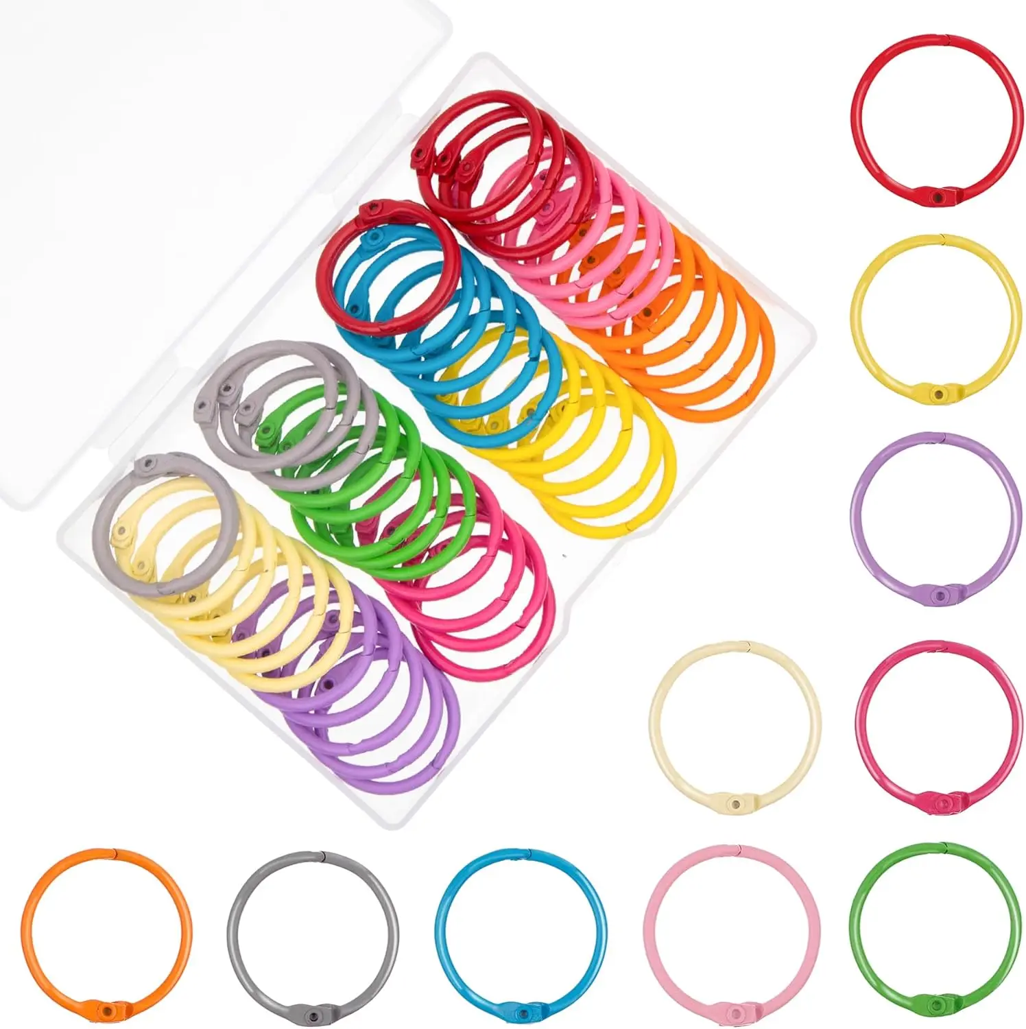 

1 Inch Metal Binder Rings 100 Pack, 25mm Steel Book Rings for Index Cards, Flashcards, Keychains, DIY Projects, 10 Colors