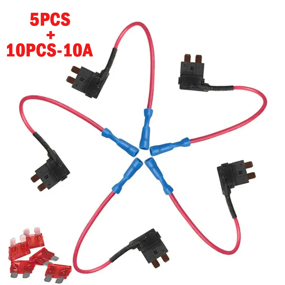 

5PCS Car Fuse Holder Add-a-circuit Piggy Back Fuse Tap Plug Standard Blade ACU +10PCS Fuse Blade