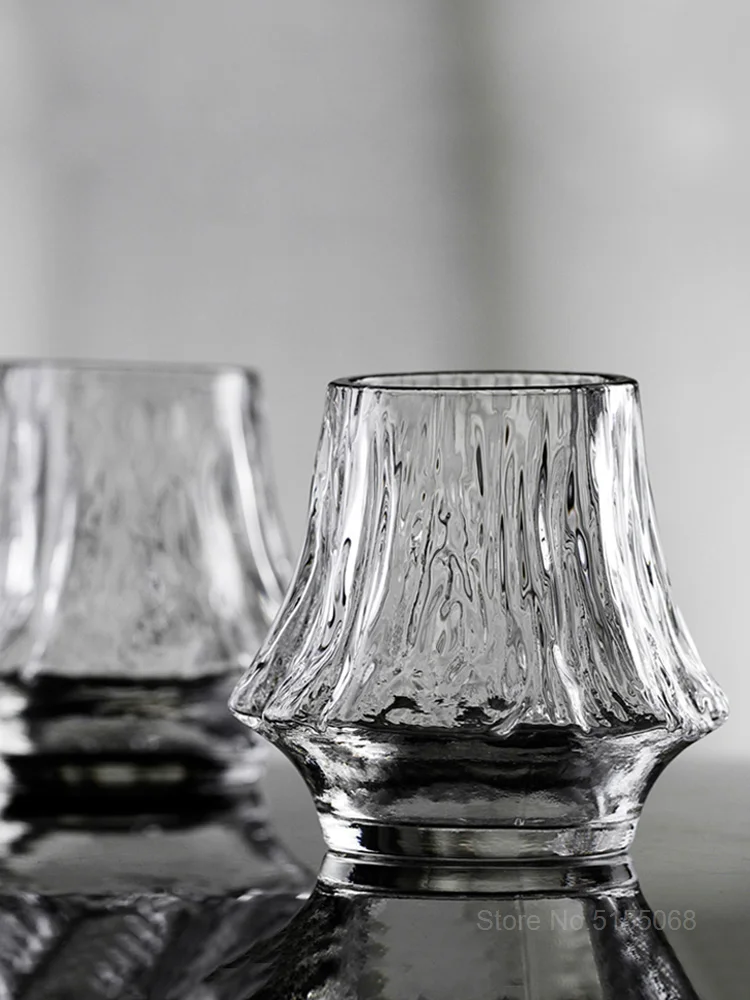 Japan Fuji Mountain Irregular Old Fashioned Whiskey Glass Volcanic Wine Cup Artwork Present Box Whisky Tumbler Brandy Snifter