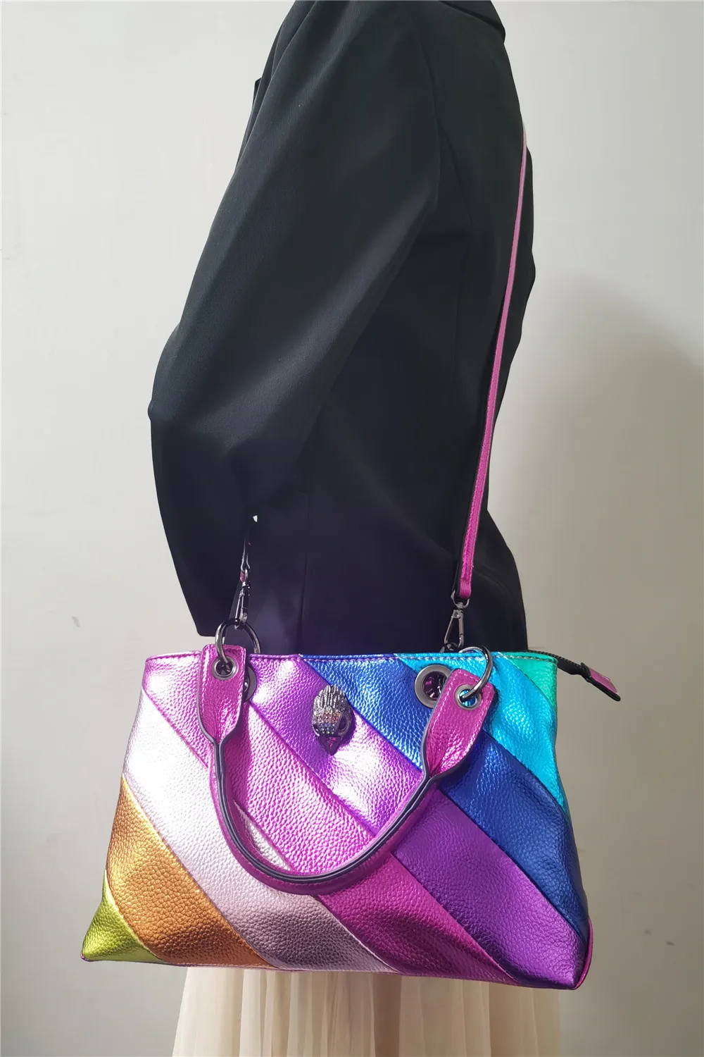 New Large Capacity Rainbow Handbag Colorful Patchwork Women PU Shoulder Bag Ladies Square Larger Crossbody Bag BM166