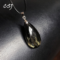CSJ Natural Black Rutilated Quartz Sterling 925 Silver Water Drop Energy Gemstone Fine Jewelry Necklace for Women Party Gift
