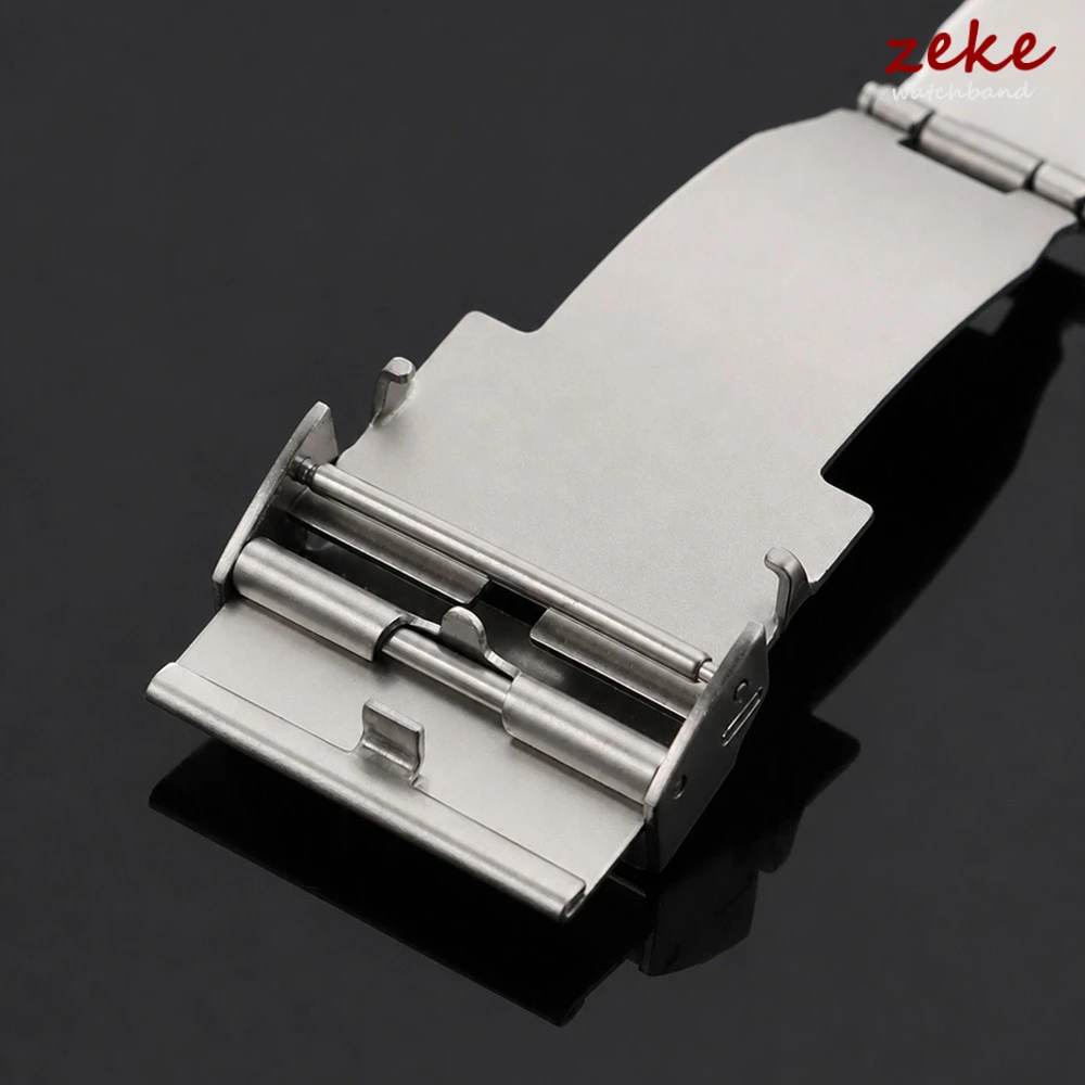 Stainless Steel Watch Band Buckle Silver 20mm 22mm Metal Watchband Double Press Automatic Clasp Leather Strap Buttom Accessories - view 4