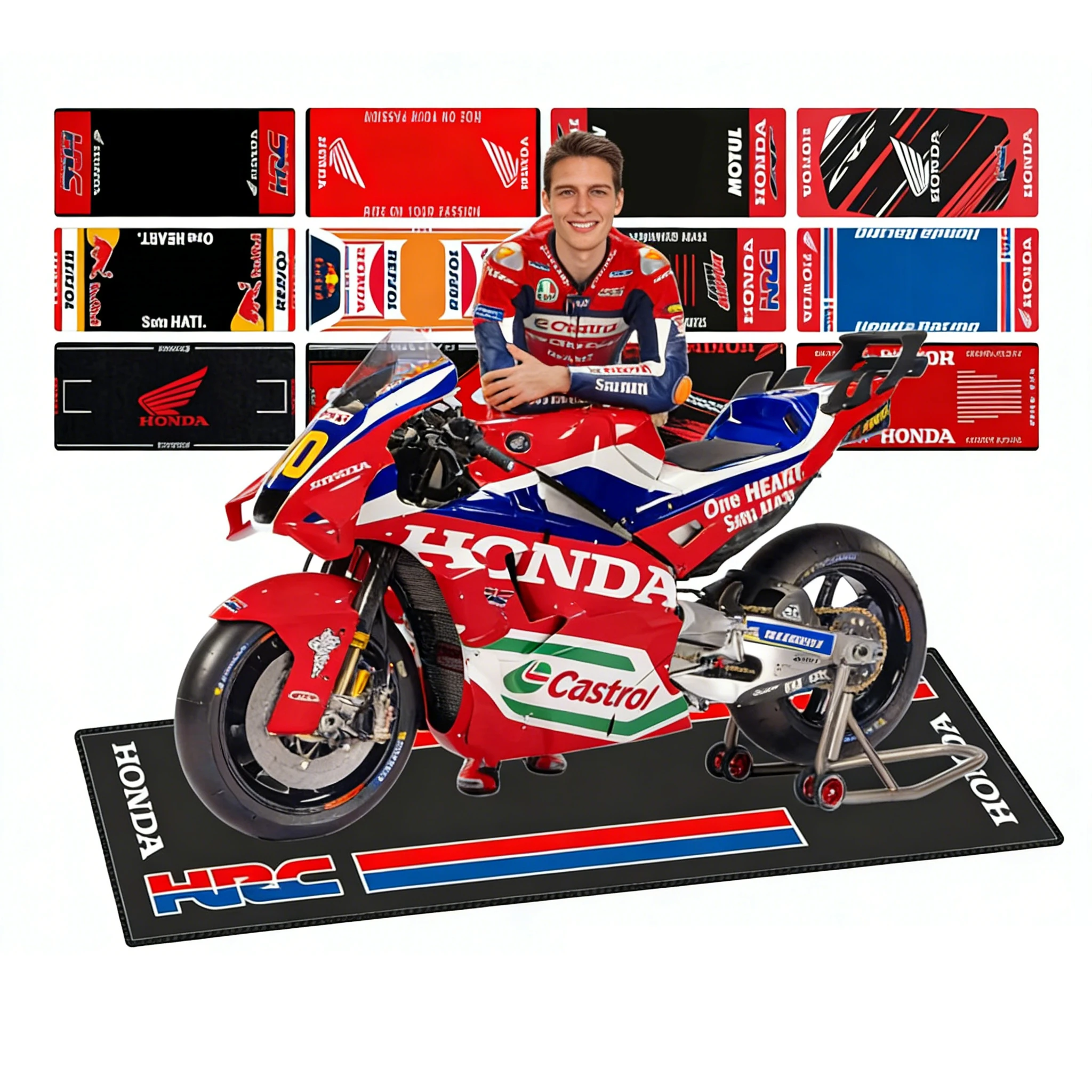 Tapis de stationnement personnalisé pour moto Honda, tapis de garage antidérapant, tapis de présentation moto racing stylé, tapis de sol antidérapant pour décoration intérieure