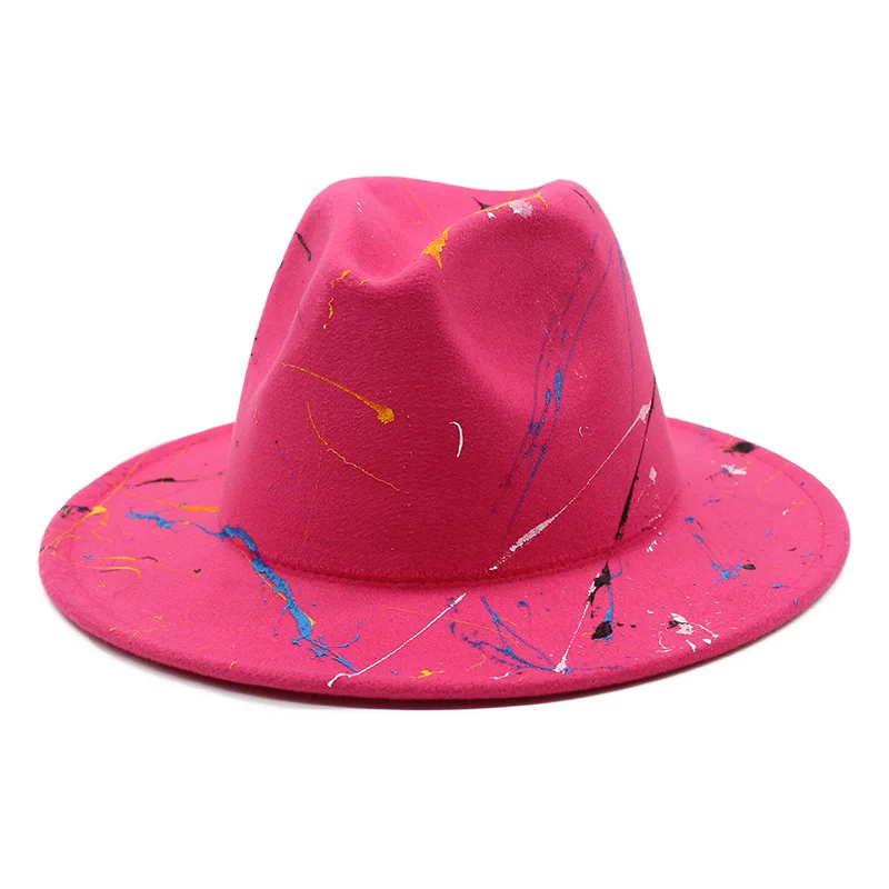 New Men S And Women S Painted Lacquer Graffiti Artist Hat Foreign Trade Cross Border Felt Cap Fashion Fedora Hat Fedorahat