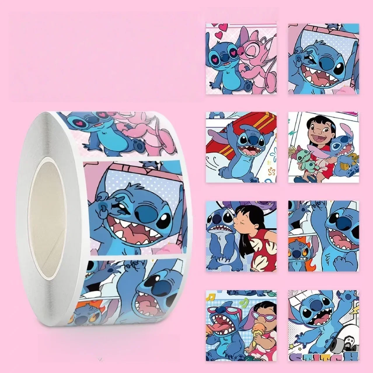 500/1000 uds/rollo de pegatinas Kawaii azules de punto de Disney, pegatinas de juguete de Graffiti para equipaje, pegatina decorativa, pegatina de cierre de regalo