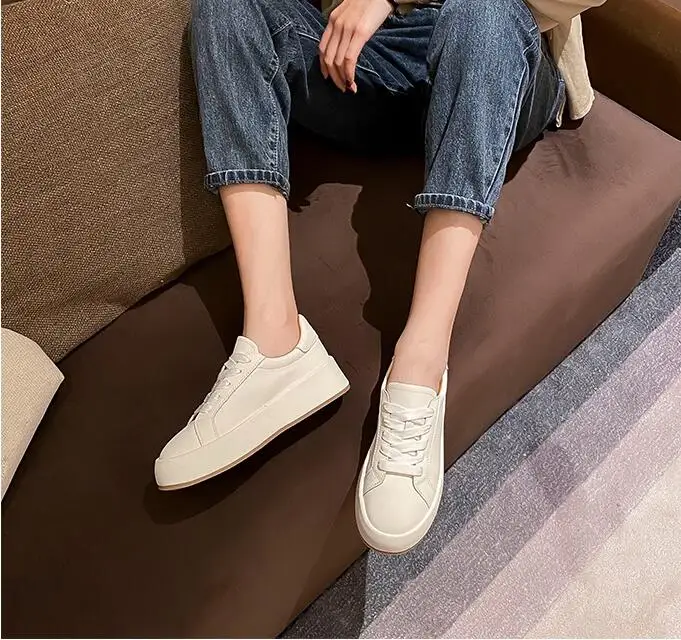 High-quality Genuine Leather White Shoes Fashion New Women Casual Sneakers Platform Tennis Shoes Vulcanized Shoes