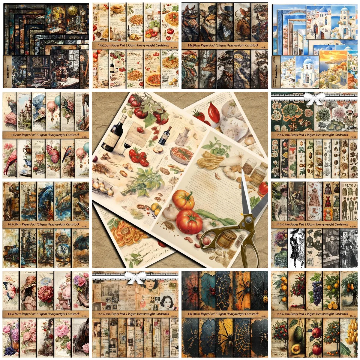 10 Pcs Vintage Old Characters Old-Fashioned Pattern Junk Journal Decor Paper Natural Collection DIY Material Paper