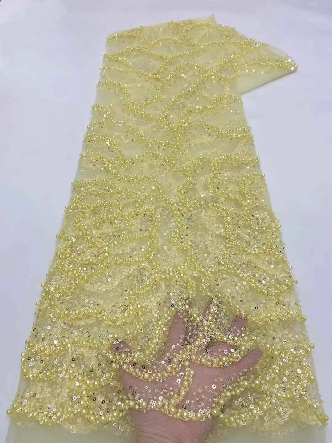 Afrika nigerianische Perlen Französisch Mesh Spitze mit Pailletten Hohe Qualität 2025, Stickerei Spitze Pailletten Spitze für Hochzeitskleider Frauen