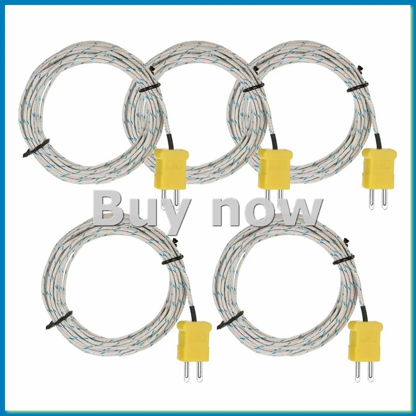 5 Pieces 3 Meters K Type Thermocouple Temperature Probe Sensor K Type Measure Range -50 to 400 Celsius, with TM902C-AC17