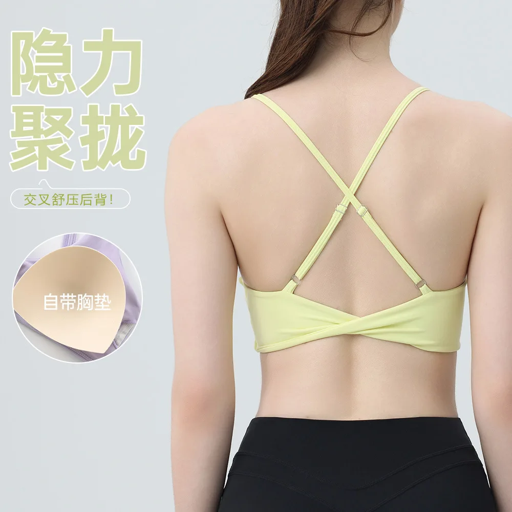

Fitness Clothing, Women's Bra, Naked, Sleeveless, with Chest Cushion, Gathered, Shock-absorbing Sports Running Bra 2025