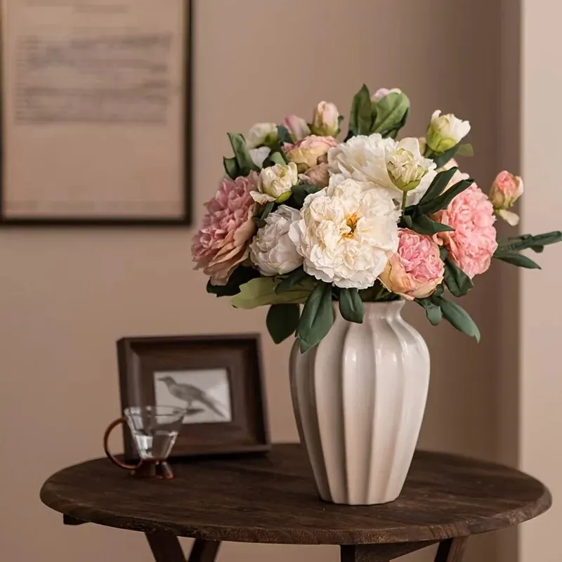 Pfingstrosen-Simulationsblumen, künstliche Blumendekorationen für Zuhause und Wohnzimmer, Esstisch-Dekoration mit getrocknetem Blumenstrauß – Detail 2