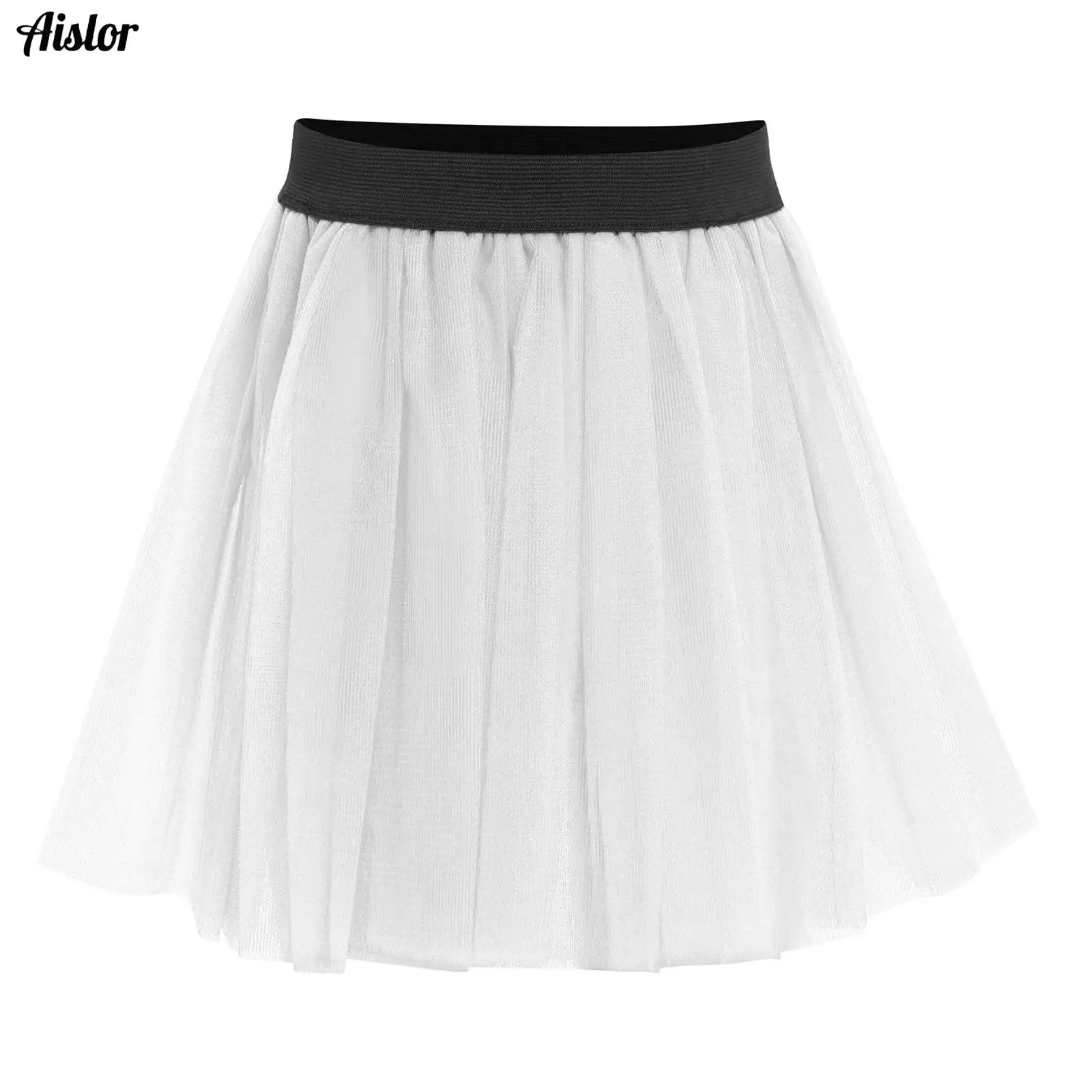 

Kids Girls Ballet Dance Skirt Elastic Waist Solid Color 3-Layer Tulle Tutu Skirt for Birthday Theme Party Ballroom Performance