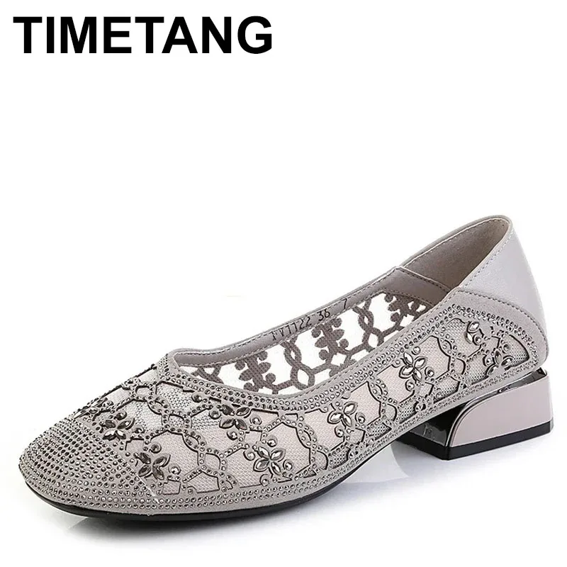 

2025 женские туфли на высоком каблуке с цветочным принтом и стразами, сетчатые туфли с квадратной головкой и мягкой подошвой, однотонные туфли с неглубоким носком