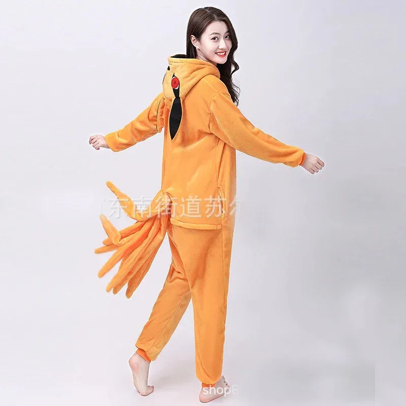 Uzumaki Kurama Kyuubi renard Cosplay Costume Kigurumi Adult Unisex Anime Pajamas Flannel Jumpsuit Sleepwear