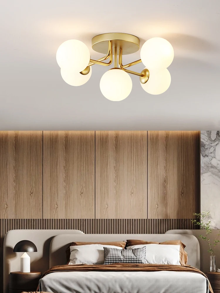 Modern Glass LED Corrugated Shade Gold Ceiling Lamp for Bedroom Livingroom Indoor Lighting Round Cloakroom Room Light Fixture