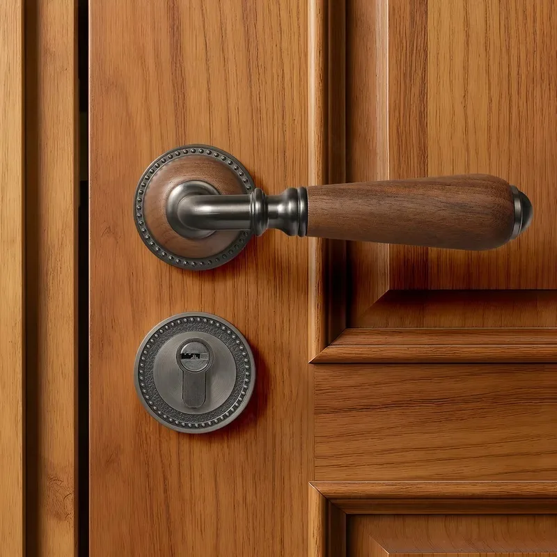 French Retro Interior Door Lock Simple Bedroom Walnut Handle Universal Magnetic Silent Room Door Lock