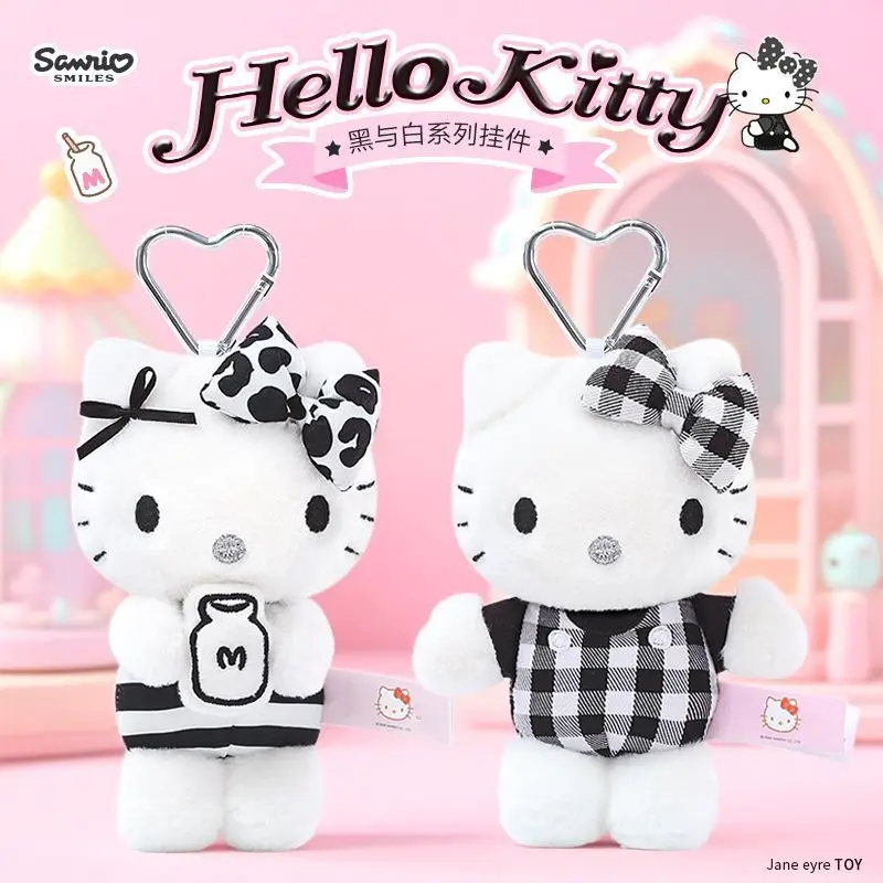 Authentic Product with Tag Hello Kitty Black and White Plaid Plush Fill Doll Keychain Jeans Belt Clip Hang Pendant Friend's Gift