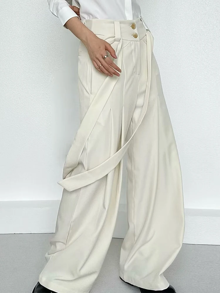 อินเทรนด์กางเกงเอวสูงกางเกงผู้ชายสตรีทแวร์สไตล์จีบกางเกงฤดูใบไม้ผลิฤดูใบไม้ร่วงสบายๆสีทึบกางเกงหลวม