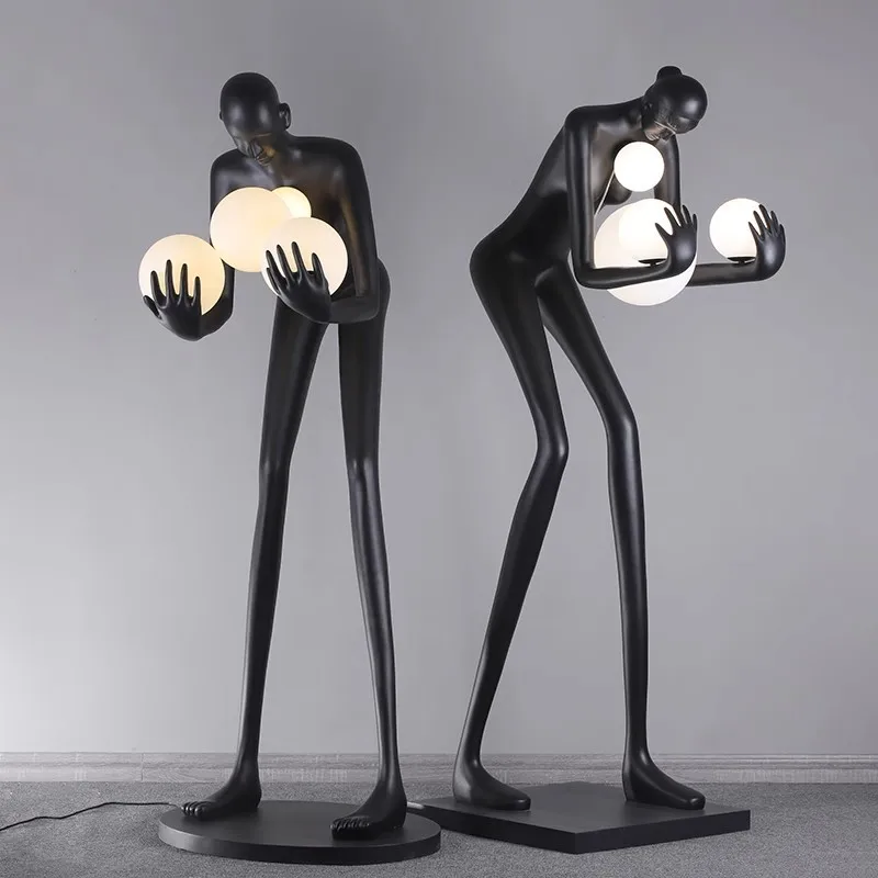 

Sculpture Floor Lamp White Glass Shade Resin Lamp Body Foot Switch