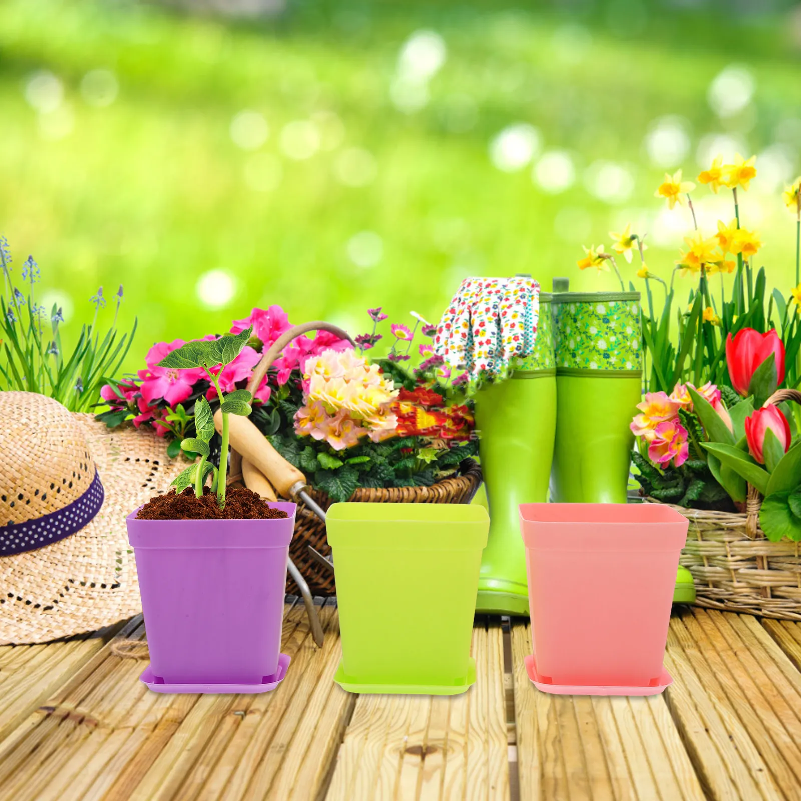 24pcs Candy Color Rectangular Nursery Pots – Space-Saving Plastic Flower Pots for Indoor Balcony Gardening