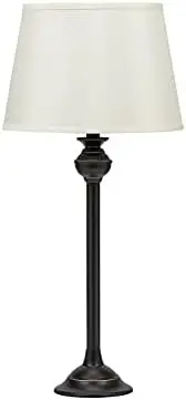 

18079-001 Traditional 3-Piece Metal Floor & Table Lamp Set with Linen Shades, 59" and 24", Black Classic