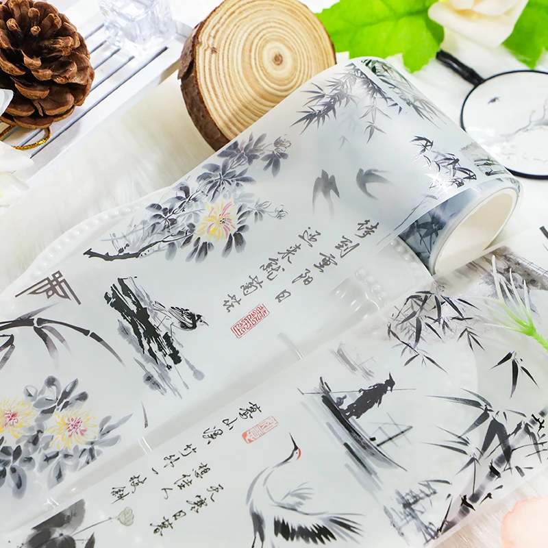 2m/Roll Matte PET Tape Chinese Ink Painting Washi Masking Tape Decorative Adhesive Stickers For Planner Scrapbooking